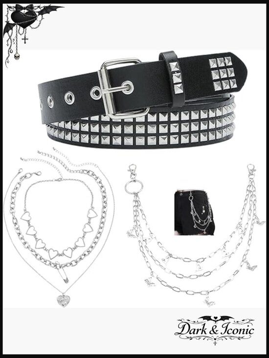 Y2K Studded Belt Pants Chain Goth Necklace Set Punk Hip Hop main image 5